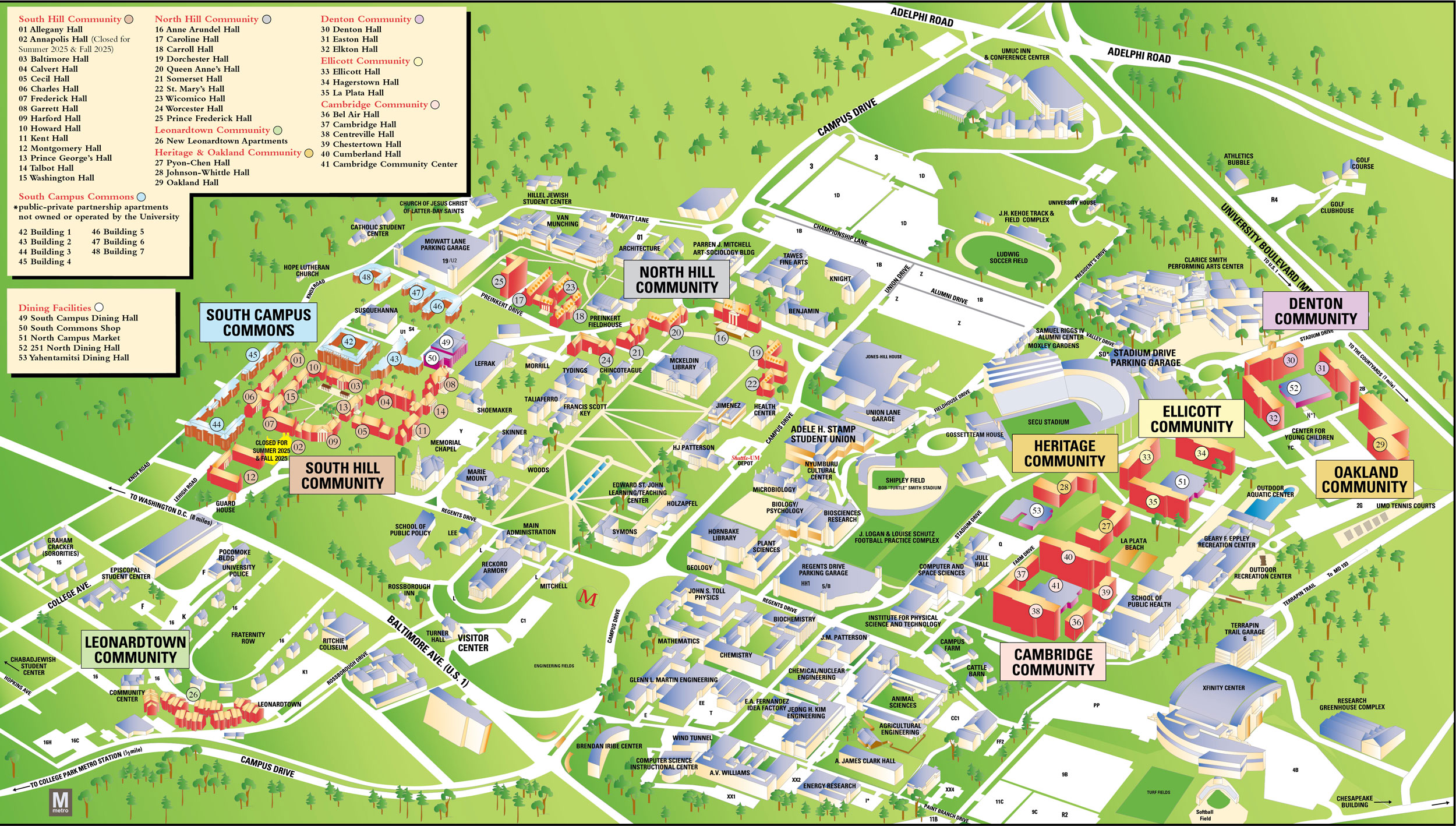 Map of the university of maryland campus with residence hall communities highlighted
