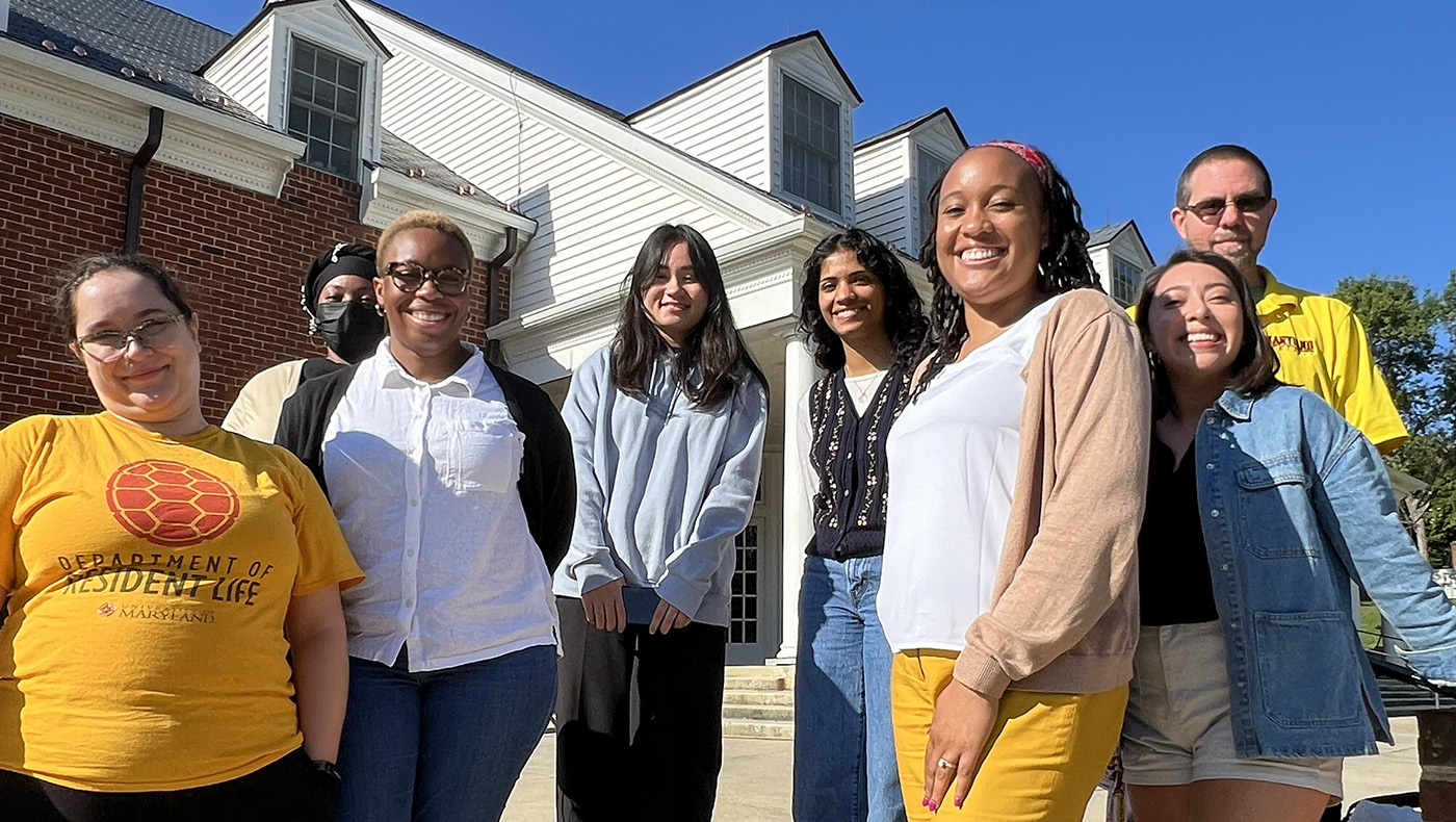 resident life assignment staff on the steps of annapolis hall