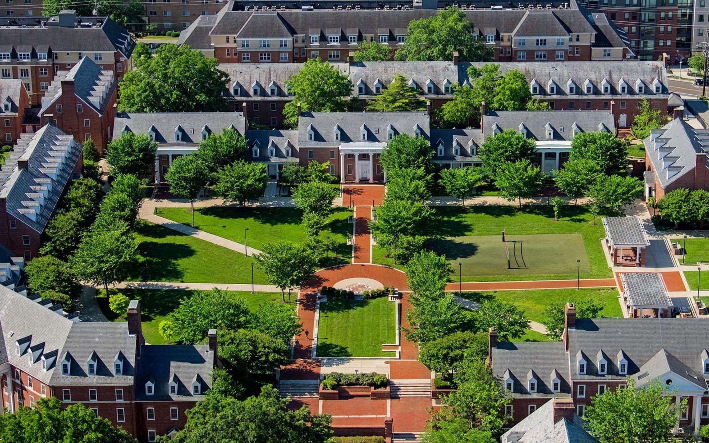 aerial view of Washington Quad